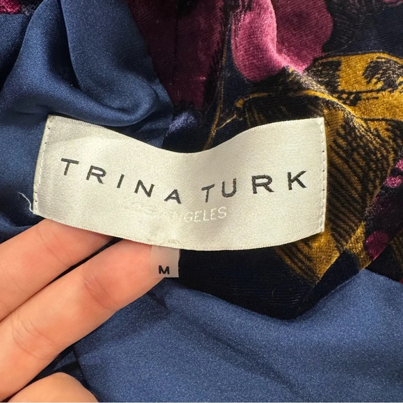 TRINA TURK silk velvet navy floral grand garden loose blazer jacket lapel M - Picture 9 of 9